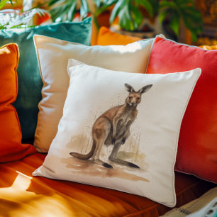 Outback Wanderer: Watercolor Kangaroo Throw Pillow