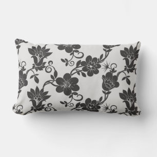Outdoor Accent Pillow-Black Flowers Outdoor Pillo Lumbar Pillow