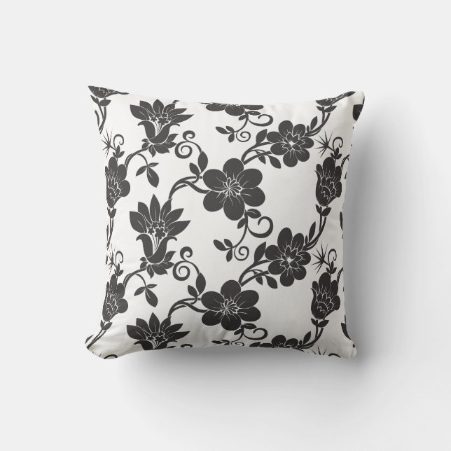 Outdoor Accent Pillow-Black Flowers  Pillow (Front)