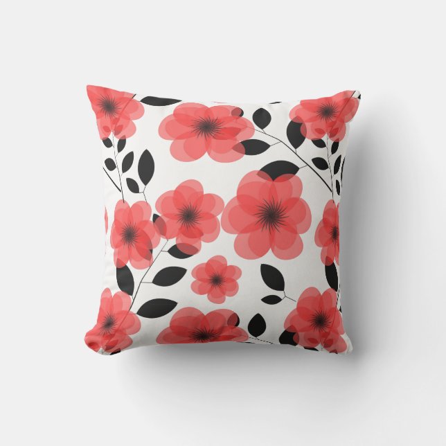 Outdoor Accent Pillow-Red Flowers Throw Pillow (Front)