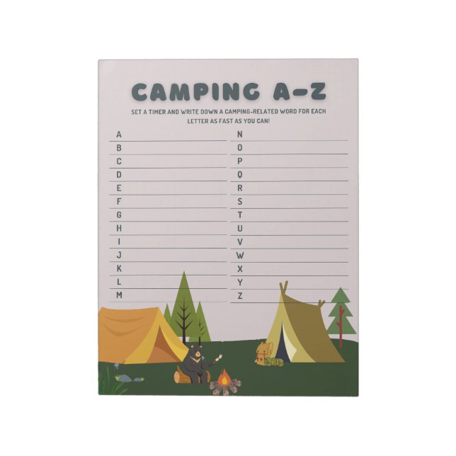 Outdoor Adventure Camping A–Z Explorer Game Notepad (Rotated)