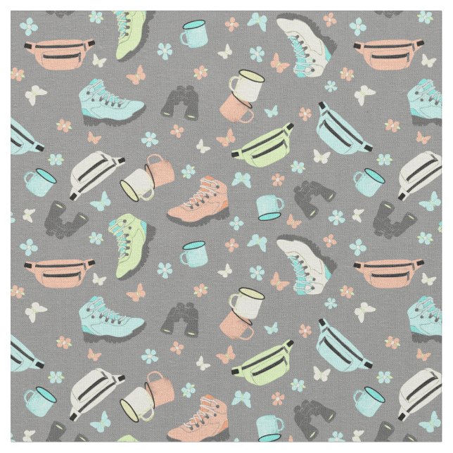 Outdoor Adventure Collage Patterned Fabric (Close Up)