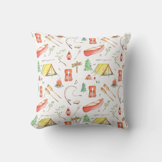 Outdoor Adventure Watercolor Throw Pillow (Front)
