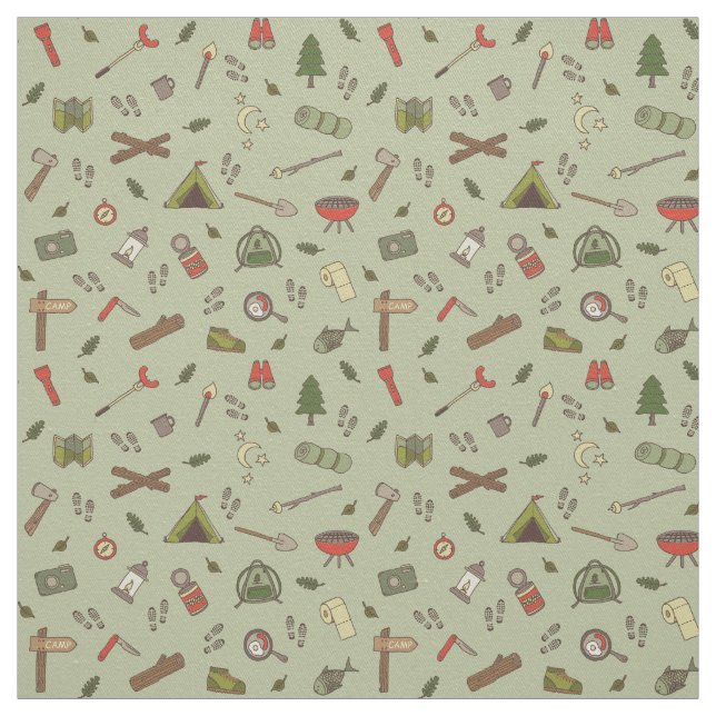 Outdoor Adventures Camping Campfire Illustrations Fabric (Swatch)