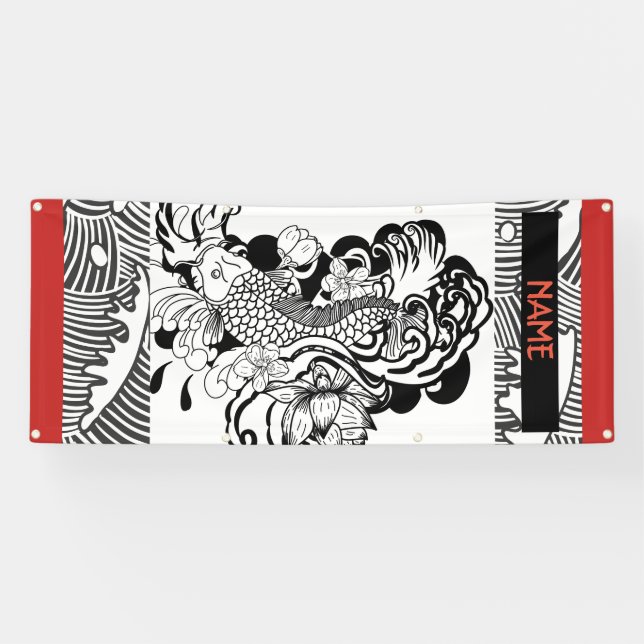 OUTDOOR BANNER JAPANESE FISH CUSTOMIZED NAME (Horizontal)