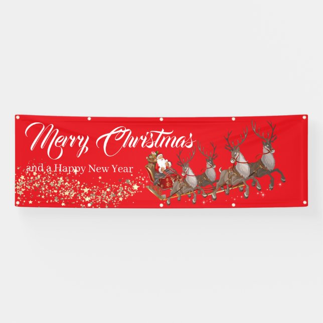 Outdoor Banner Santa Reindeers Merry Christmas (Horizontal)
