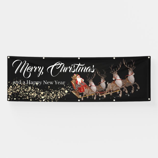 Outdoor Banner Santa Reindeers Merry Christmas (Horizontal)