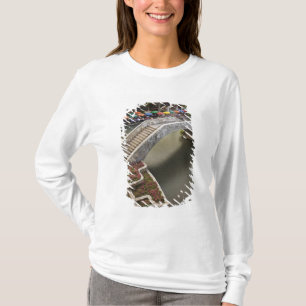 Outdoor cafe along River Walk and bridge over T-Shirt