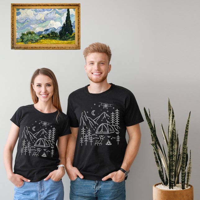 Outdoor campfire Forest Mountain Moon Stars Rustic T-Shirt (Creator Uploaded)