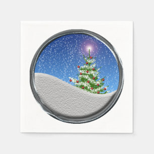 Outdoor Christmas Tree Snowstorm Napkin
