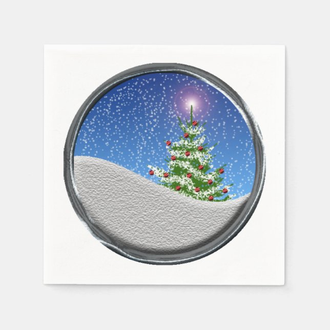 Outdoor Christmas Tree Snowstorm Napkin (Front)