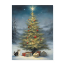 Outdoor Christmas Tree with Kitten and Presents