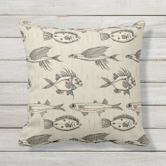 Outdoor Cottage Neutral Tone Fishing Throw Pillow