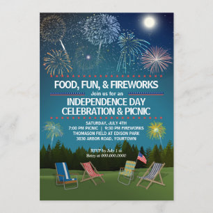 Outdoor Fireworks July 4th Independence Day Party Invitation
