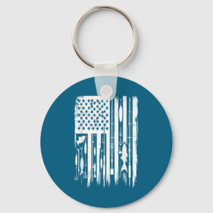 Outdoor Fishing American Flag Fisherman Fish Lover Keychain