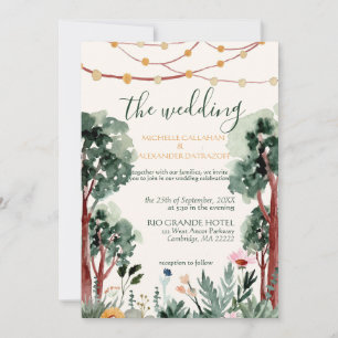 Outdoor Floral Trees Lights Wedding Invitation