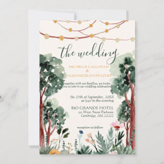 Outdoor Floral Trees Lights Wedding Invitation