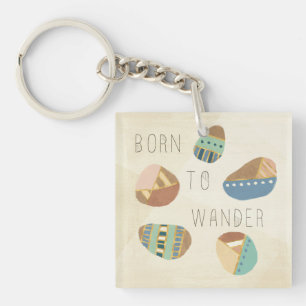 Outdoor Geo IX   Born to Wander Keychain