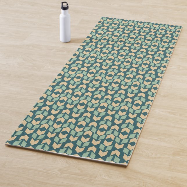 Outdoor Geo Step | Geometric Teal Arrow Pattern Yoga Mat (In Situ)