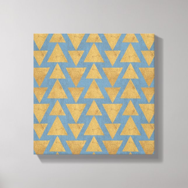 Outdoor Geo Step | Gold & Blue Pattern Canvas Print (Front)