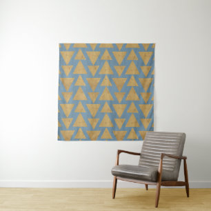 Outdoor Geo Step Gold & Blue Pattern Tapestry
