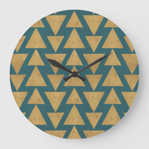 Outdoor Geo Step   Gold & Dark Teal Pattern Large Clock
