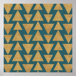 Outdoor Geo Step   Gold & Dark Teal Pattern Poster