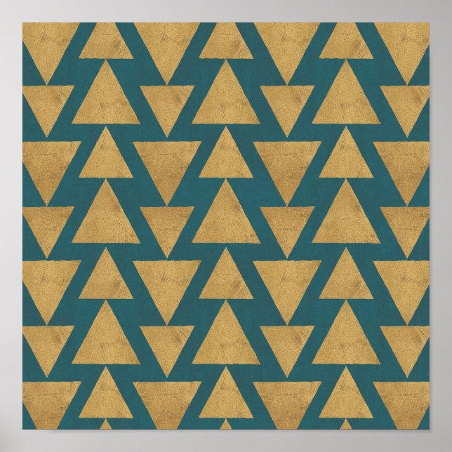 Outdoor Geo Step | Gold & Dark Teal Pattern Poster (Front)