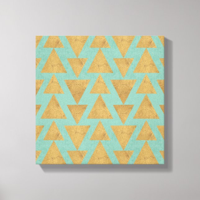 Outdoor Geo Step | Gold & Teal Pattern Canvas Print (Front)