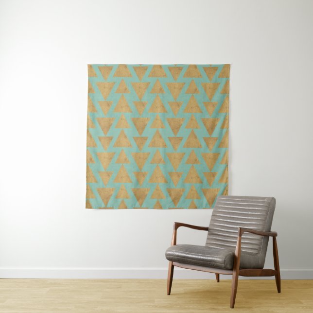 Outdoor Geo Step | Gold & Teal Pattern Tapestry (In Situ (Horizontal))