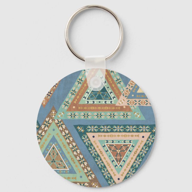 Outdoor Geo X | Blue Tribal Indian Pattern Keychain (Front)