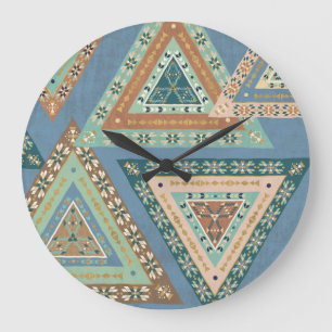Outdoor Geo X Blue Tribal Indian Pattern Large Clock