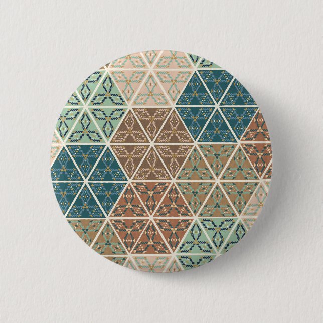 Outdoor Geo XI | Blue & Green Tribal Pattern 2 Inch Round Button (Front)