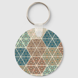 Outdoor Geo XI   Blue & Green Tribal Pattern Keychain
