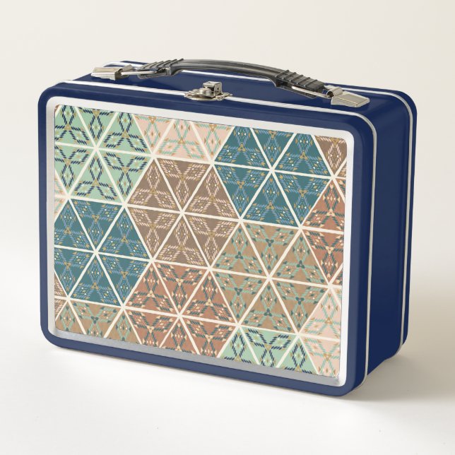 Outdoor Geo XI | Blue & Green Tribal Pattern Metal Lunch Box (Front)