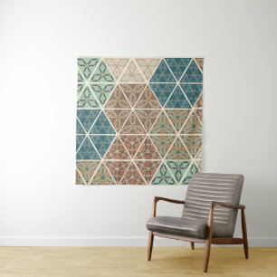 Outdoor Geo XI Blue & Green Tribal Pattern Tapestry