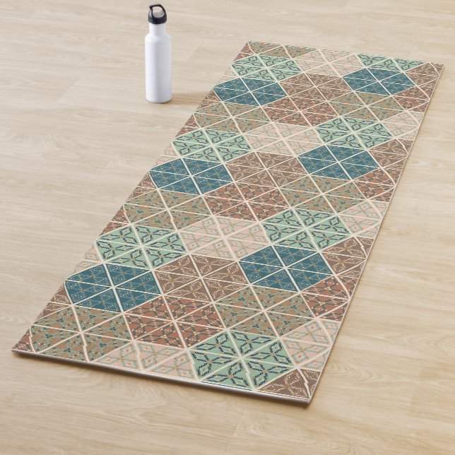 Outdoor Geo XI | Blue & Green Tribal Pattern Yoga Mat (In Situ)