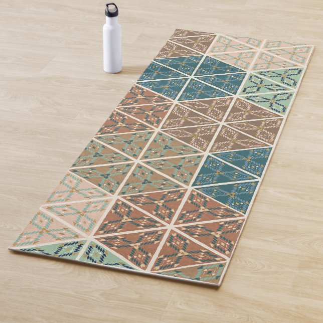 Outdoor Geo XI | Blue & Green Tribal Pattern Yoga Mat (In Situ)