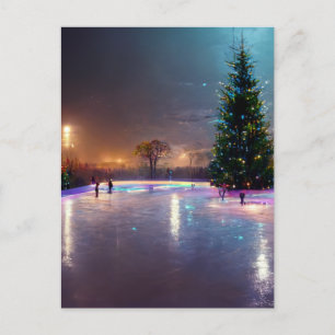 Outdoor ice skating rink in the country postcard