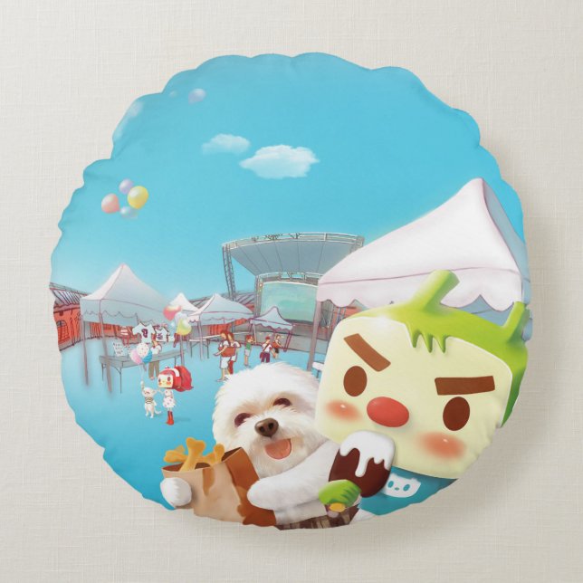Outdoor Market Fun Round Pillow (Front)