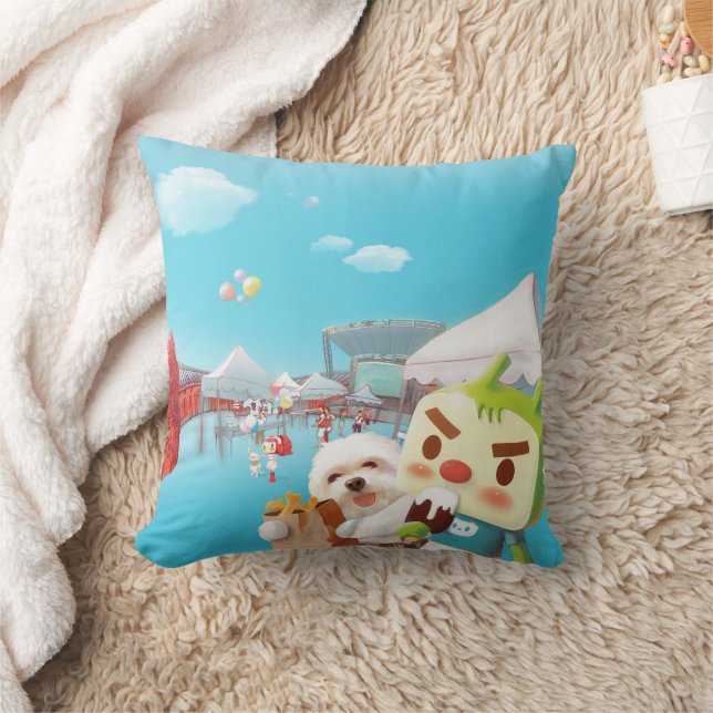 Outdoor Market Fun Throw Pillow (Blanket)