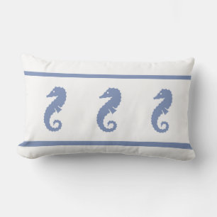 Outdoor medium blue and white SEAHORSE Outdoor Pillow