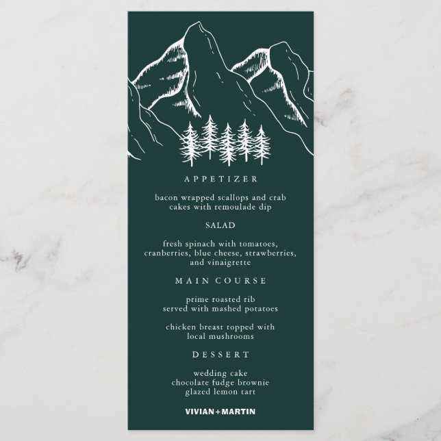 Outdoor Mountains Pine Tree Wedding Menu (Front)