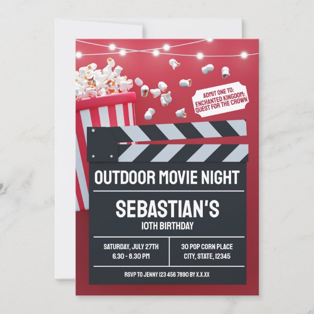 Outdoor Movie Birthday Party with Clapperboard Invitation (Front)