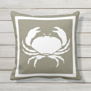 Outdoor Nautical CRAB white navy grey Throw Pillow