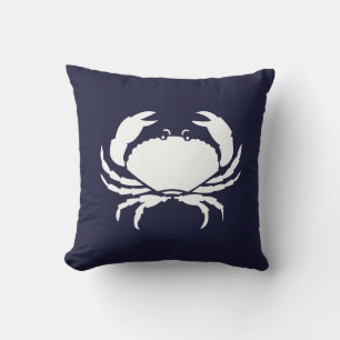 Outdoor Nautical CRAB white navy reversable Outdoo Pillow