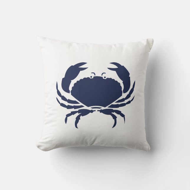 Outdoor Nautical CRAB white navy reversable Outdoor Pillow (Front)
