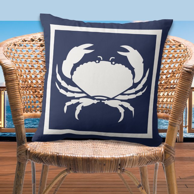Outdoor Nautical CRAB white navy reversable Outdoor Pillow (Creator Uploaded)