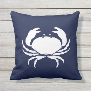 Outdoor Nautical CRAB white navy reversable Pillow