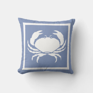 Outdoor Nautical CRAB white sea blue Throw Pillow